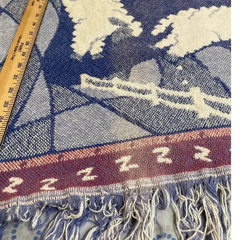 Vintage Woven Throw Blanket Baby Sleep Moon Counting Sheep Fringe 54x43 Afghan